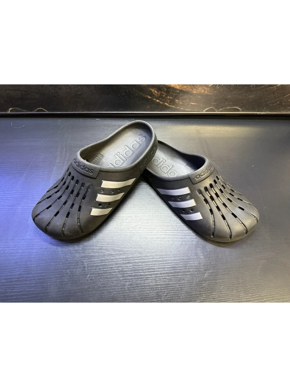 adidas Adilette Clog Black Silver Men’s 11 Women’s 12 Slip On Sandals